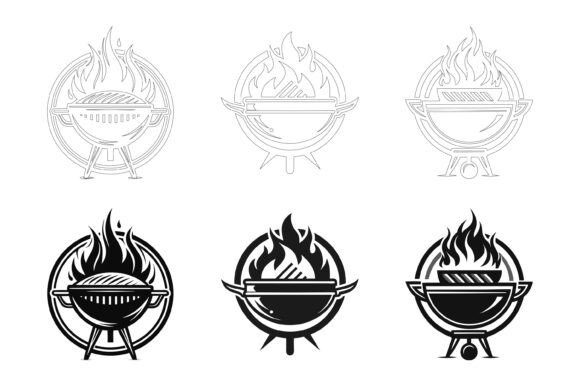 Barbecue with Fire Sign Icon Set for Designers