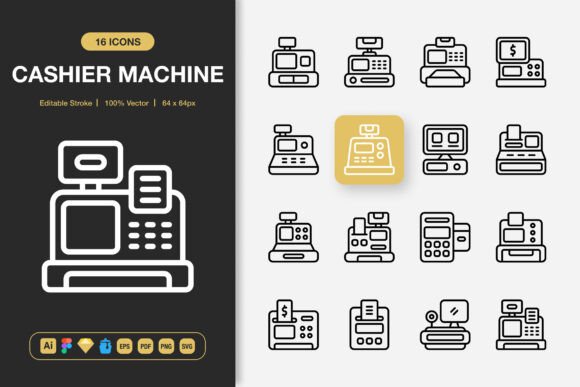 Cashier Machine Icons: Versatile Design for Modern Projects