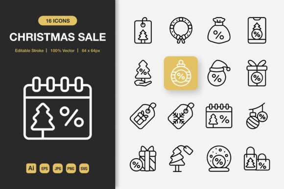 Christmas Sale Outline Icons