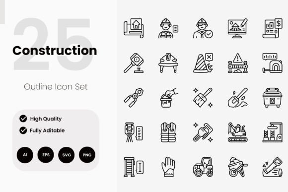 Construction Outline Icon Pack: Versatile Design Assets for Creators