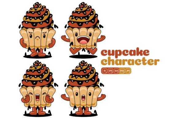 Cute Capcake Mascot Vector Pack 02