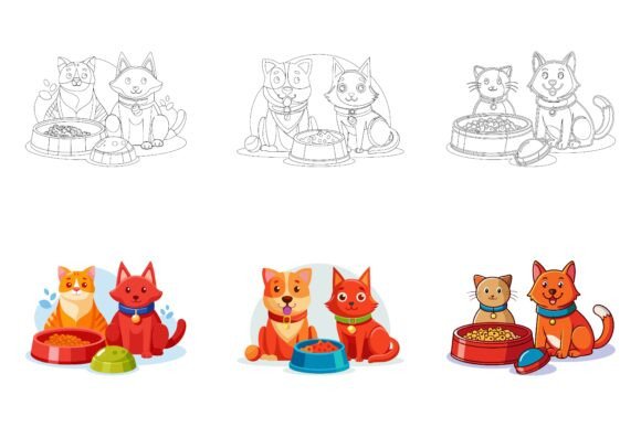Cute Cat and Dog Set Vector