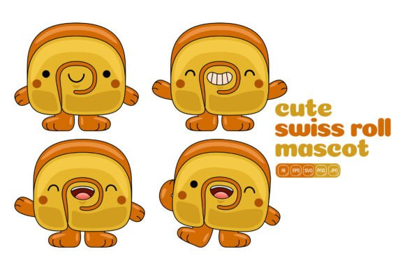 Cute Swiss Roll Mascot Vector Pack 01