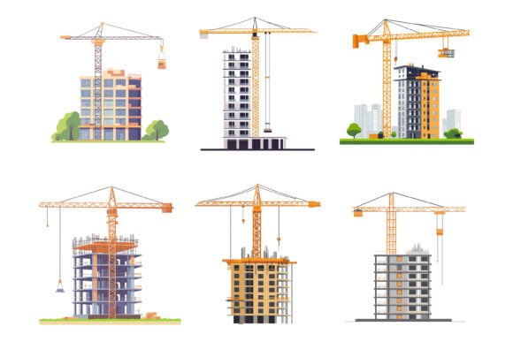 House Building and Cranes: Essential AI EPS Illustrations for Modern Design