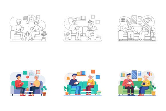 Sitting in a Sofa in the Living Room: What to Look for in an AI EPS Illustration Set